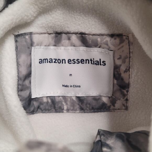 Amazon Essentials Jacket Medium Black White Marble Hooded Puffer Coat Zip NEW - Picture 6 of 11